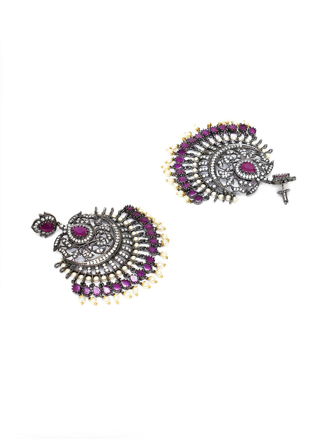 Maroon Silver Plated Earrings- Ruby Raang | Swadesiicart