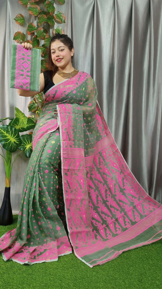 Exclusive Collection Olive Beautiful Jamdani Collection Saree - Swadesiicart