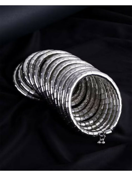 NVR Women Handmade Silver Plated Spiral Bangle
