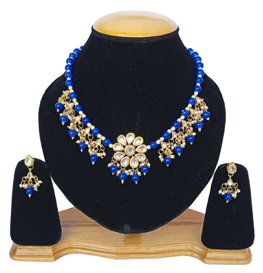 Joban Fashion Blue kundan work Necklace Set | Swadesiicart