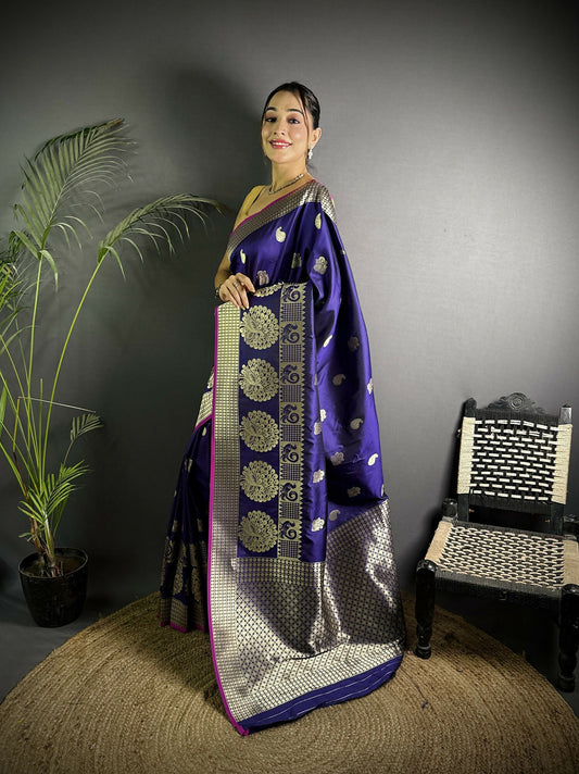 Joban Fashion Purple Banarasi Soft Lichi Silk Paisley Saree | Swadesiicart
