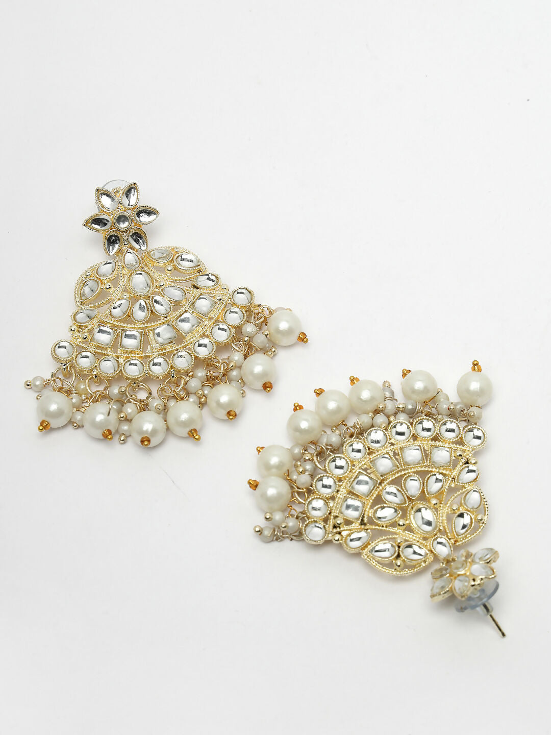 NVR Women's Gold-Polished Kundan-Studded Chandbali Earrings | Swadesiicart