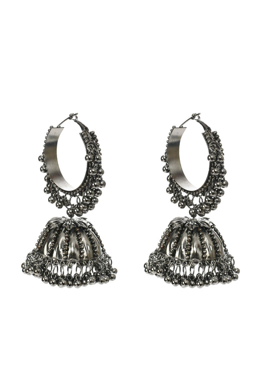 Mominos Fashion Johar Kamal Oxidised Black-Plated With Ghungroo Jhumkas