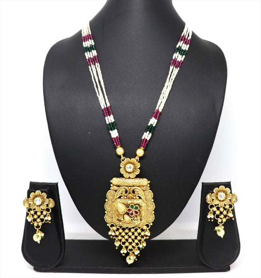 Joban Fashion White & Maroon & Green With Rajwadi Polish Necklace Set | Swadesiicart