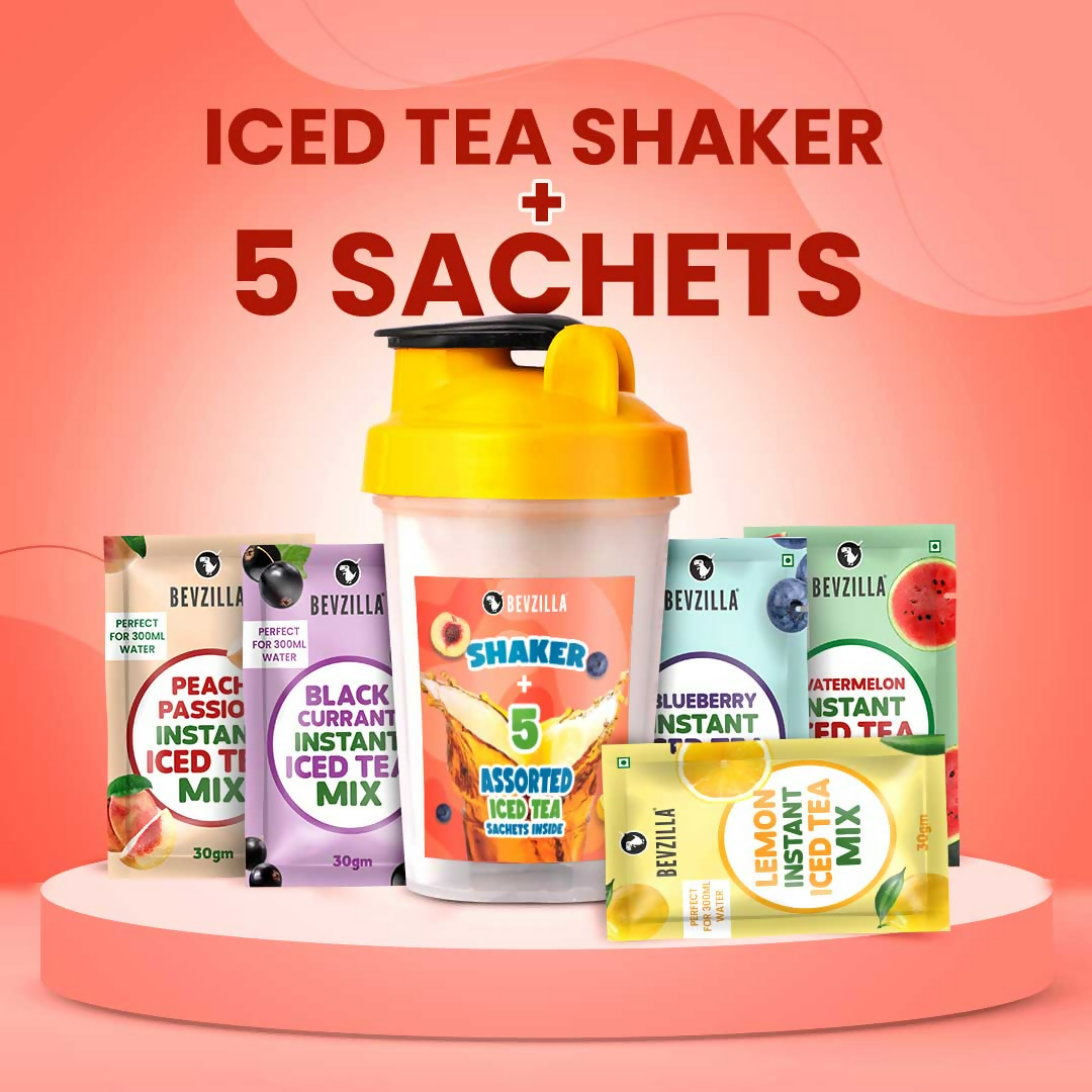 Bevzilla 5 Flavoured Iced Tea Sachets + Shaker | Swadesiicart