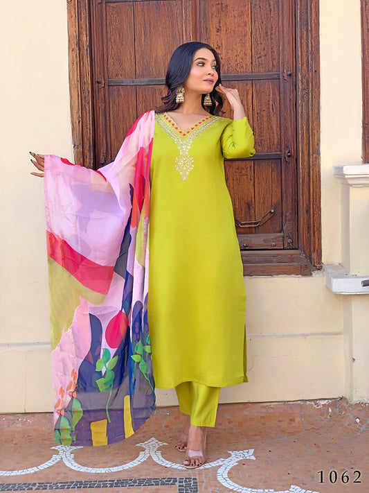 Partywear Designer Viscose Lemon Stitched Suit With Dupatta - Tanisha | Swadesiicart