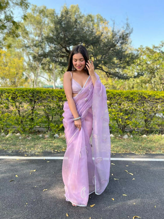Vamsee Samriddhi Purple Organza Saree - Swadesiicart
