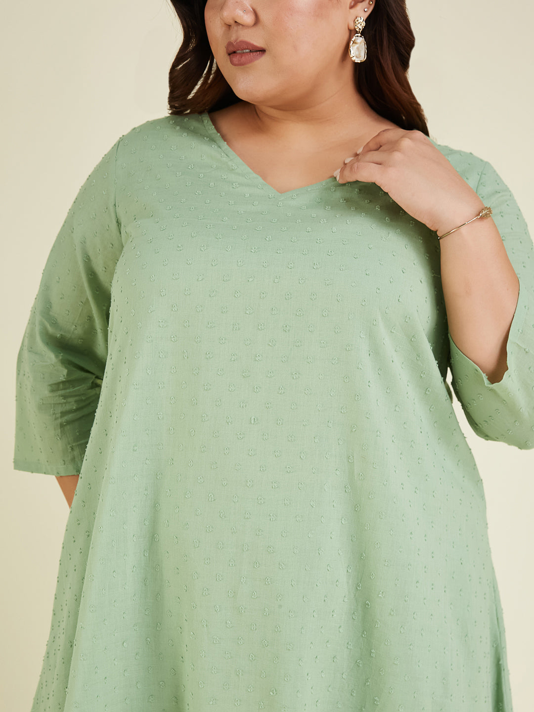 Janasya Light Dobby Cotton Self Design A-Line Top & Bottom Set | Swadesiicart