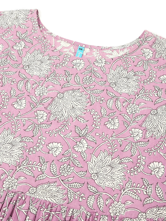 Janasya Light Cotton Floral Tiered Dress | Swadesiicart