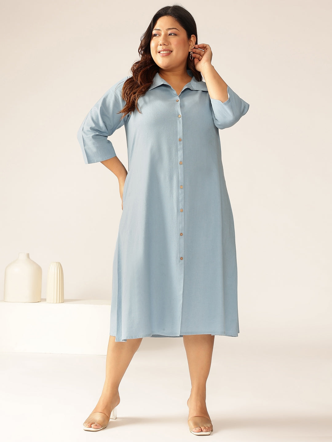 Janasya Light Cotton Solid A-Line Dress | Swadesiicart
