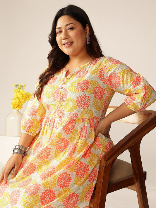 Janasya Light Cotton Floral A-Line Kurta Set | Swadesiicart