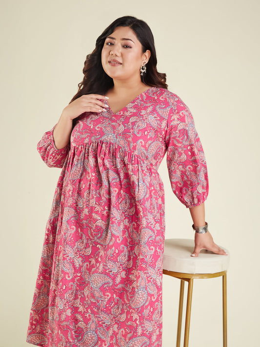 Janasya Bright Cotton Floral A-Line Kurta Set | Swadesiicart