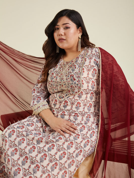 Janasya Light Georgette Yoke Embroidery A-Line Kurta Set | Swadesiicart
