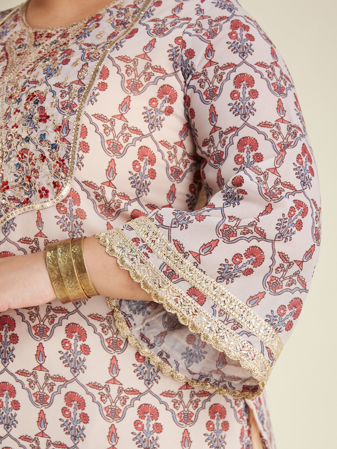 Janasya Light Georgette Yoke Embroidery A-Line Kurta Set | Swadesiicart