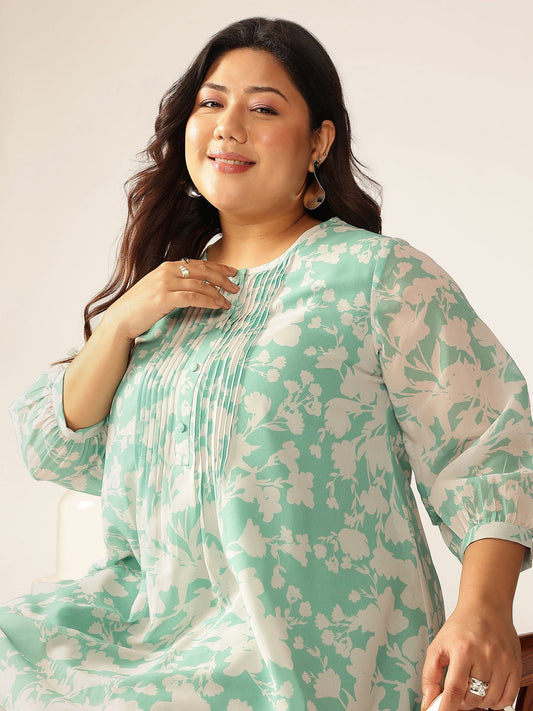 Janasya Light Georgette Floral A-Line Tunic | Swadesiicart