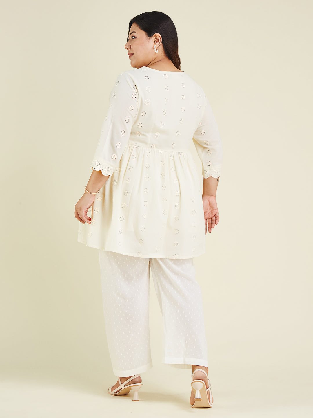 Janasya Light Cotton Schiffli A-Line Tunic | Swadesiicart
