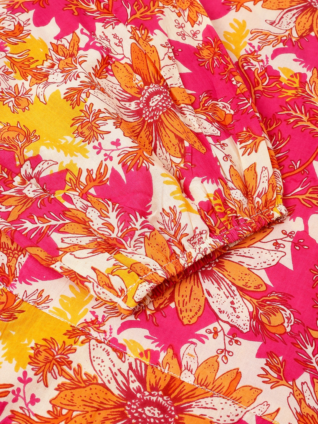 Janasya Bright Cotton Floral A-Line Dress | Swadesiicart