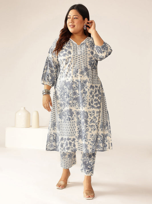 Janasya Light Cotton Floral A-Line Kurta Set | Swadesiicart
