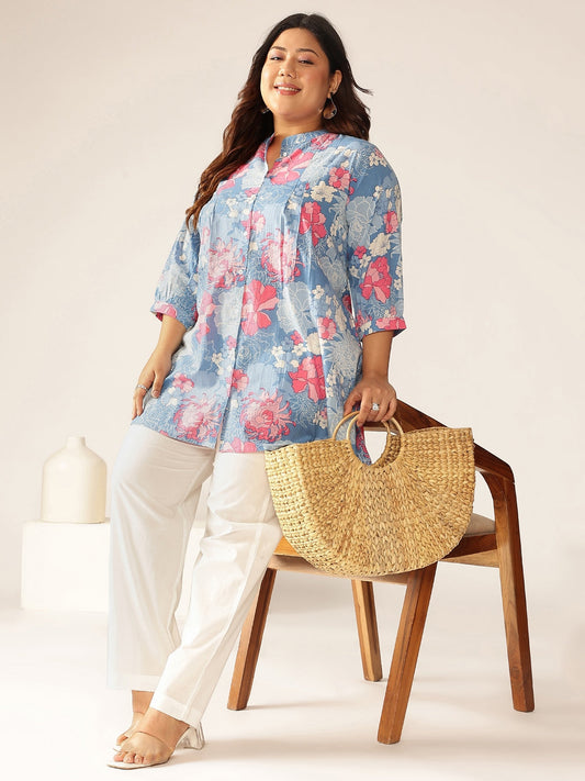 Janasya Bright Cotton Floral A-Line Tunic | Swadesiicart