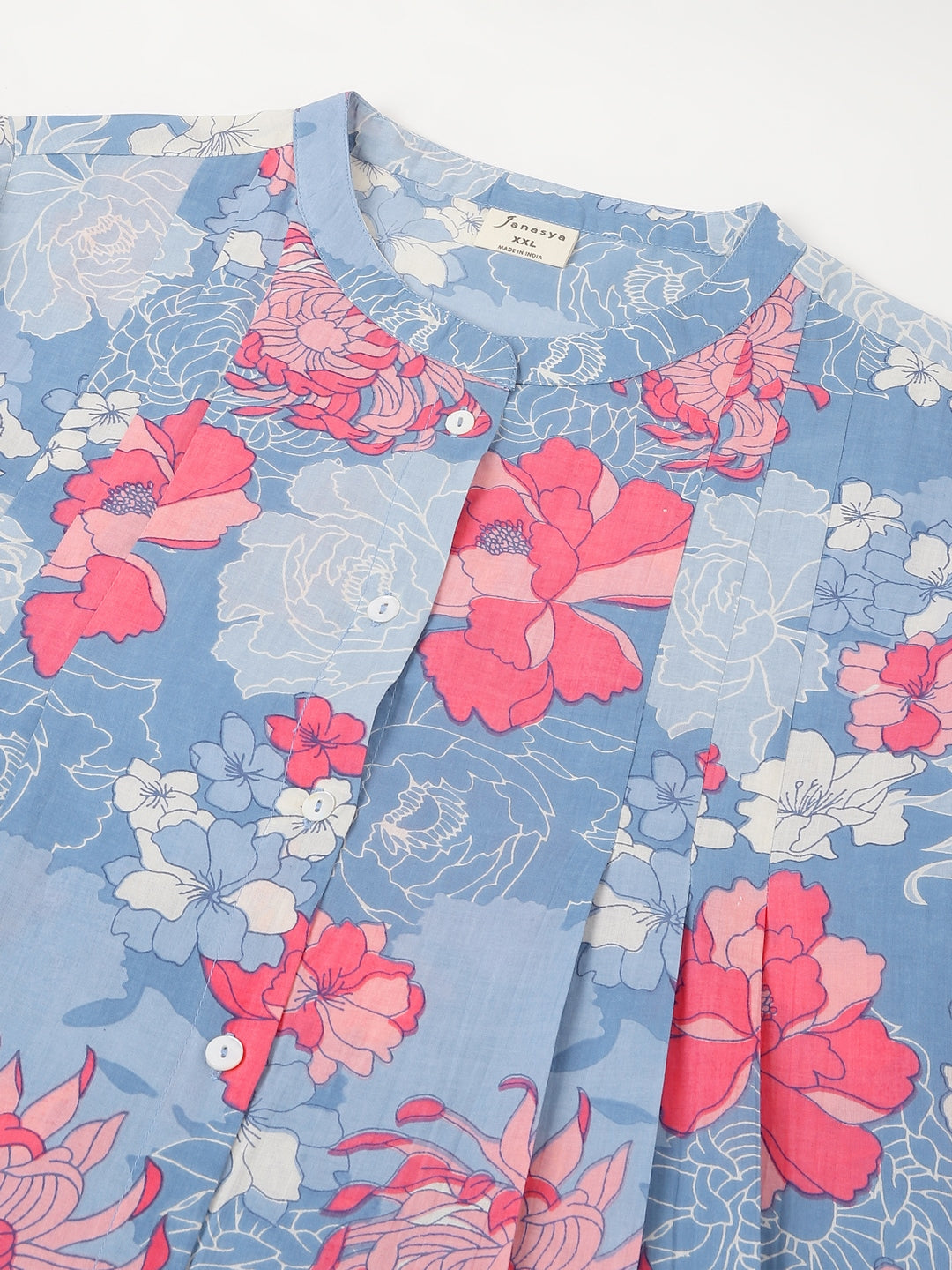 Janasya Bright Cotton Floral A-Line Tunic