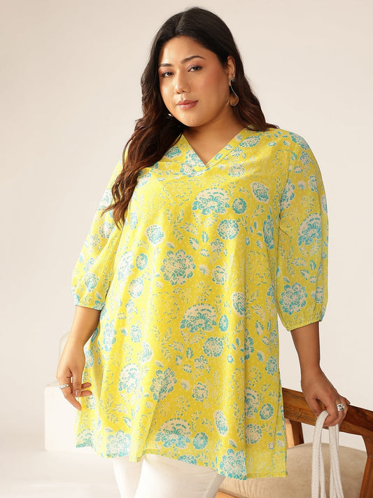 Janasya Bright Georgette Floral A-Line Tunic | Swadesiicart