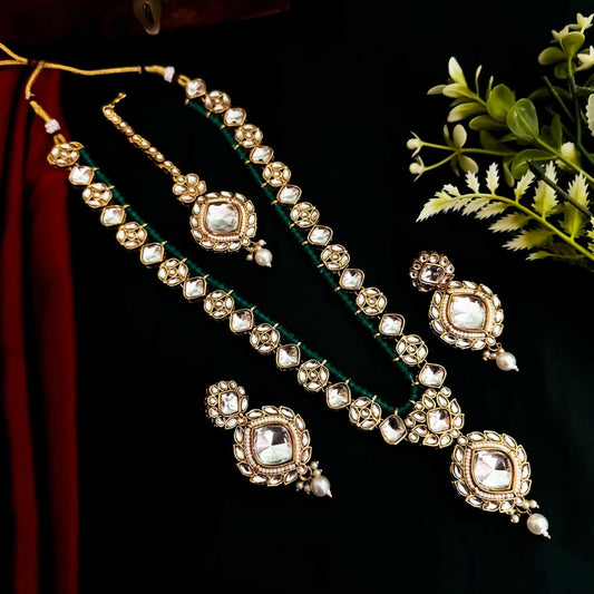 Joban Fashion Kundan Long Necklace Set - Green