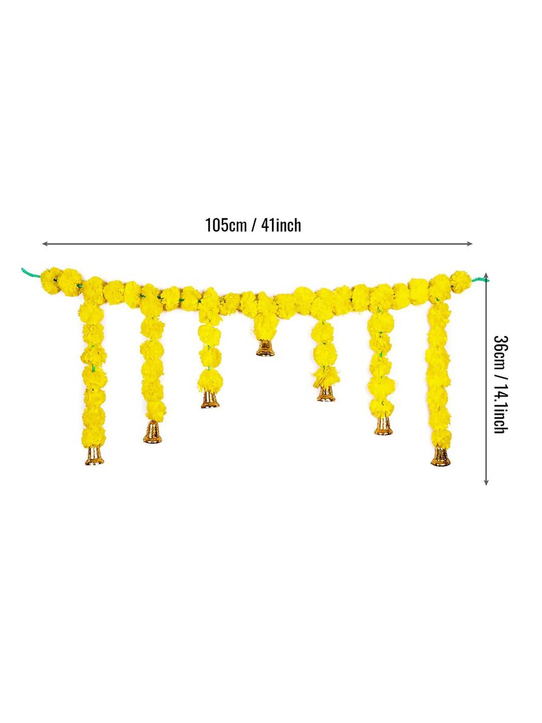 Tied Ribbons Yellow Entrance Hanging Marigold Flowers Bandhanwar Toran Garland with Bells | Swadesiicart