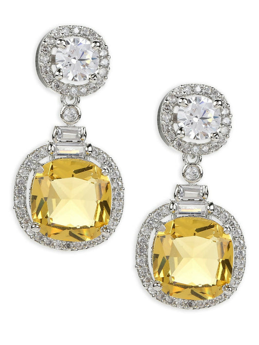 Yellow & Silver Stone Earrings- Ruby Raang | Swadesiicart