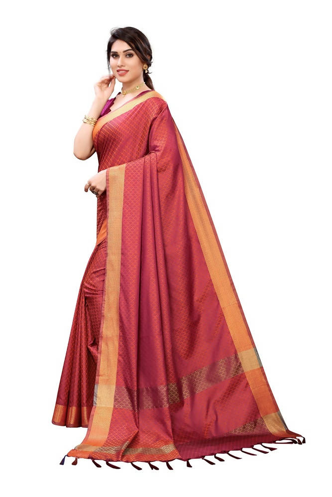 Vamika Banarasi Jacquard Weaving Orange Saree | Swadesiicart
