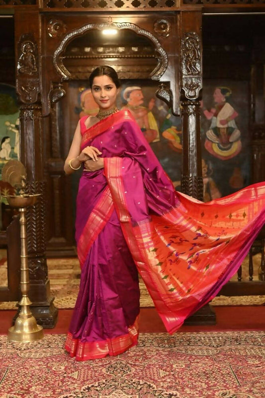 Very Much Indian Pure Silk Paithani With Most Magenta With Contrast Pink | Swadesiicart