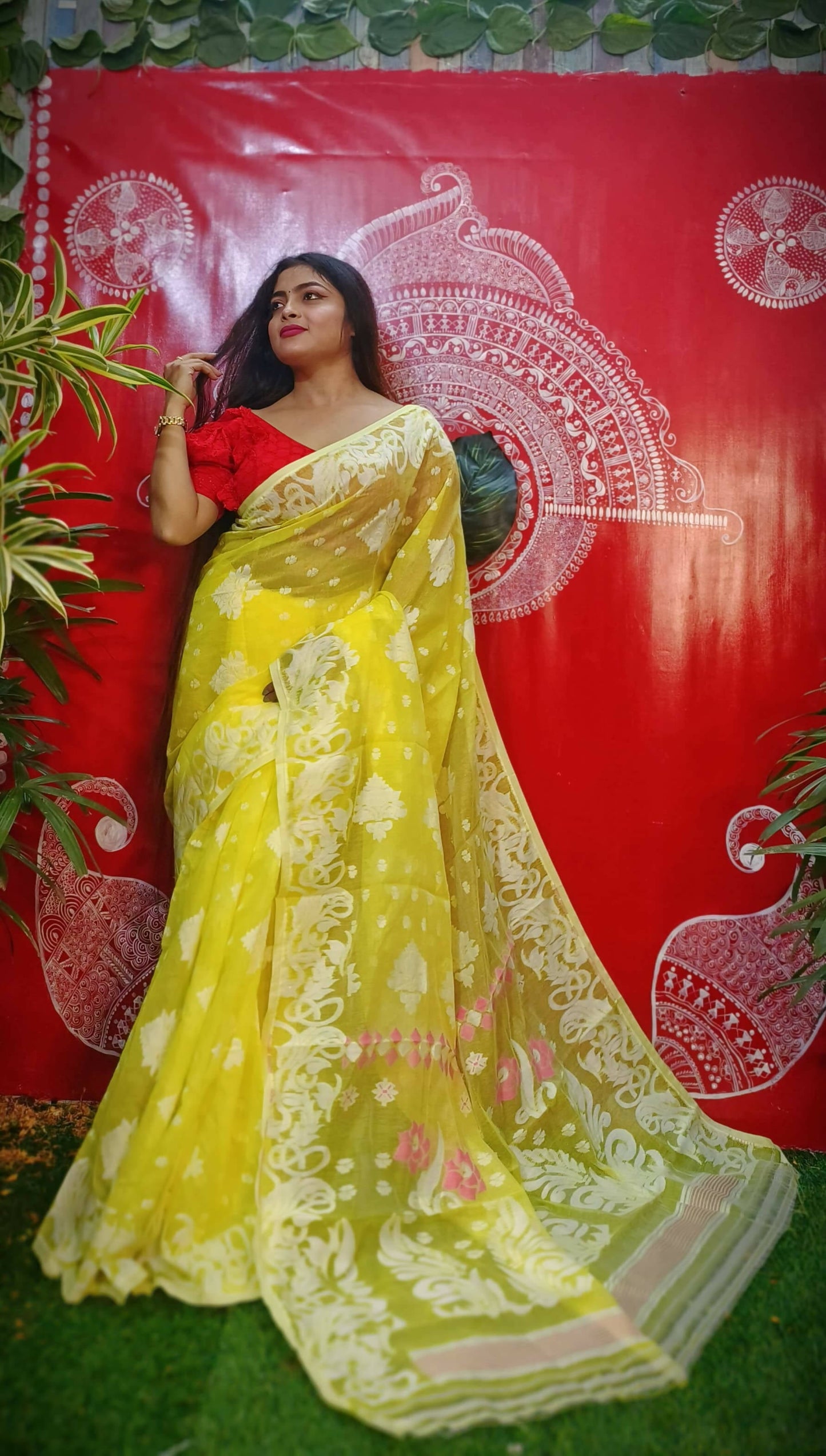Exclusive Collection Handloom Dhakai Jamdani Saree - Yellow - Swadesiicart