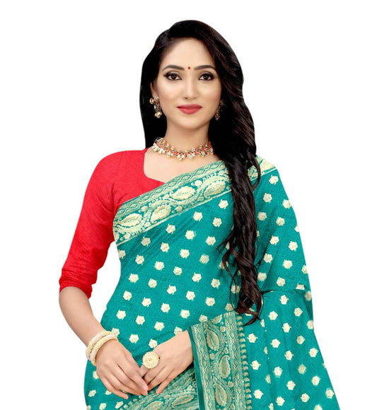 Vamika Rama Green Weaving Banarasi Jacquard Saree | Swadesiicart