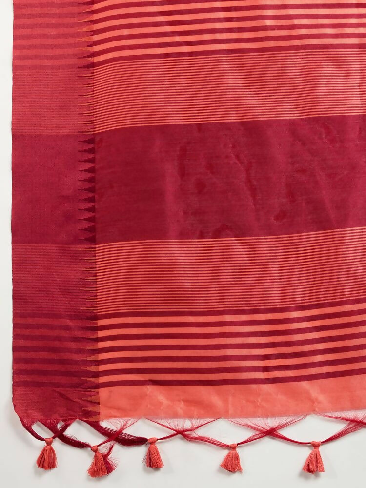 Vishnu Weaves Women's Gajri Raw Silk Thread Woven Saree with Blouse - Swadesiicart