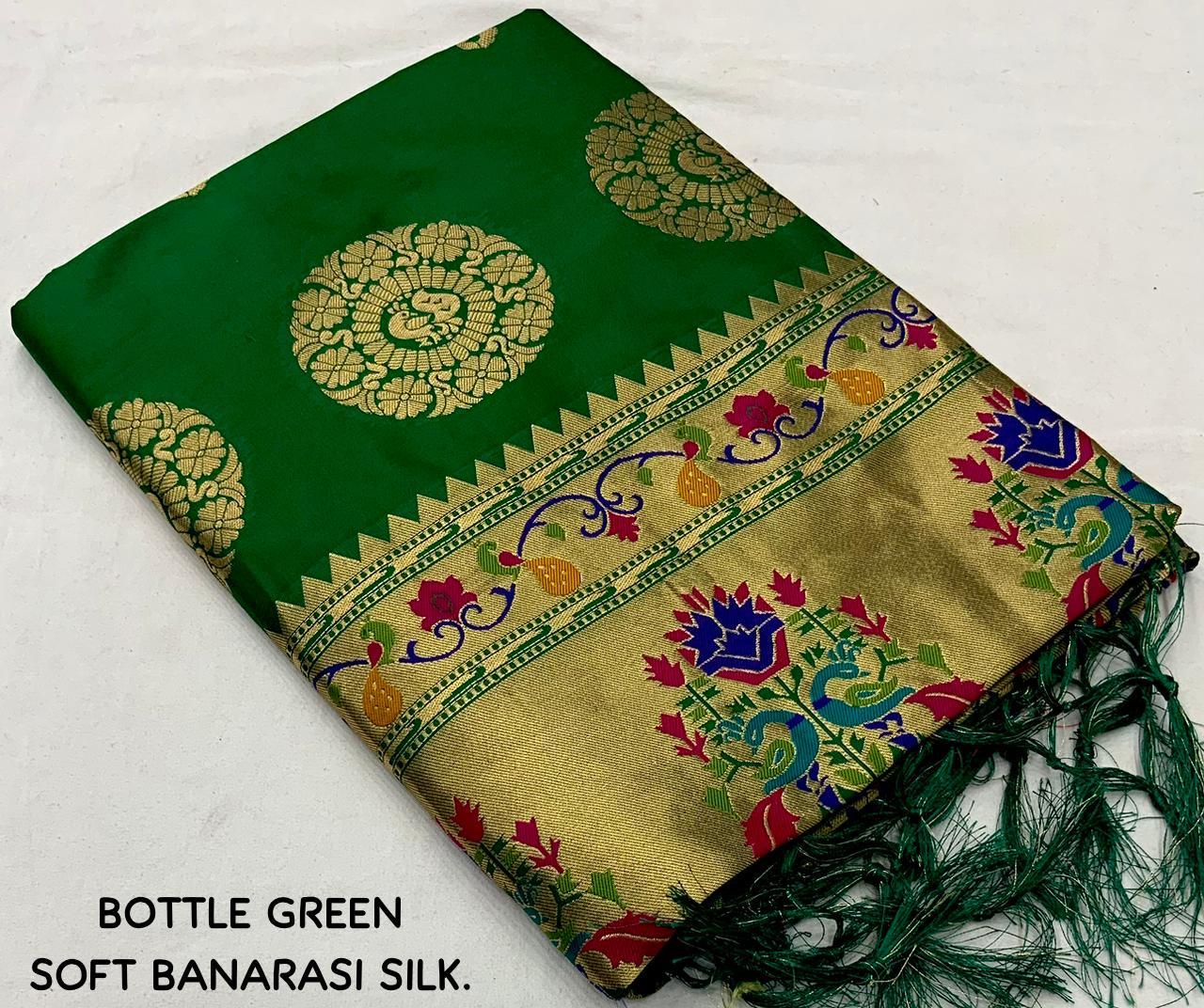 Green Pure Silk Woven Design Saree with Unstitched Blouse - Hiral Fashion | Swadesiicart
