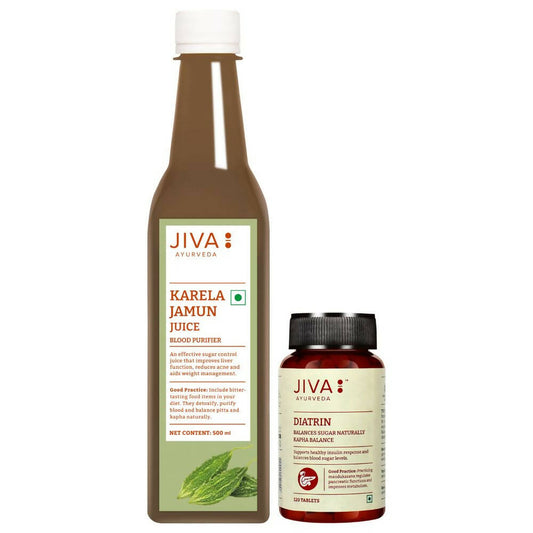 Jiva Ayurveda Karela Jamun Juice & Diatrin Tablets Combo | Swadesiicart