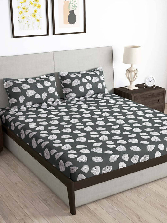 Story@home Green & White Floral Microfiber 180 TC Bedsheet With Pillow Cover - Swadesiicart