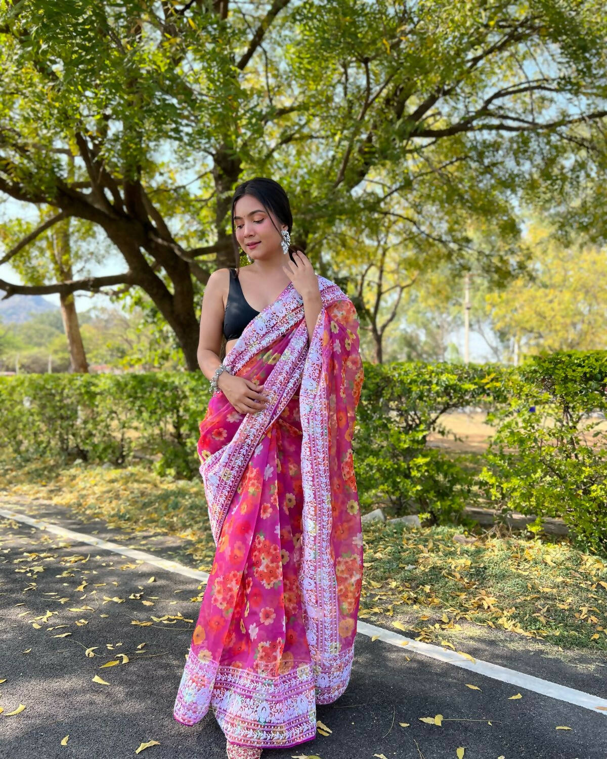 Vamsee Pink Organza Saree - Swadesiicart
