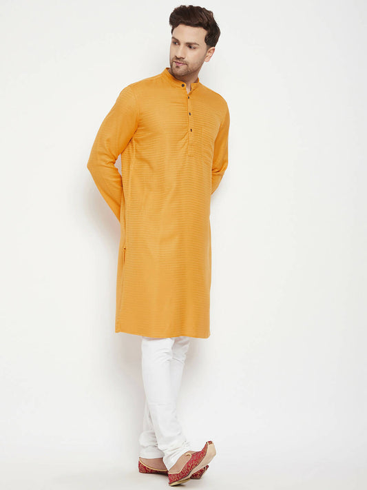Even Apparels Yellow Viscose Men's Long Kurta With Band Collar | Swadesiicart