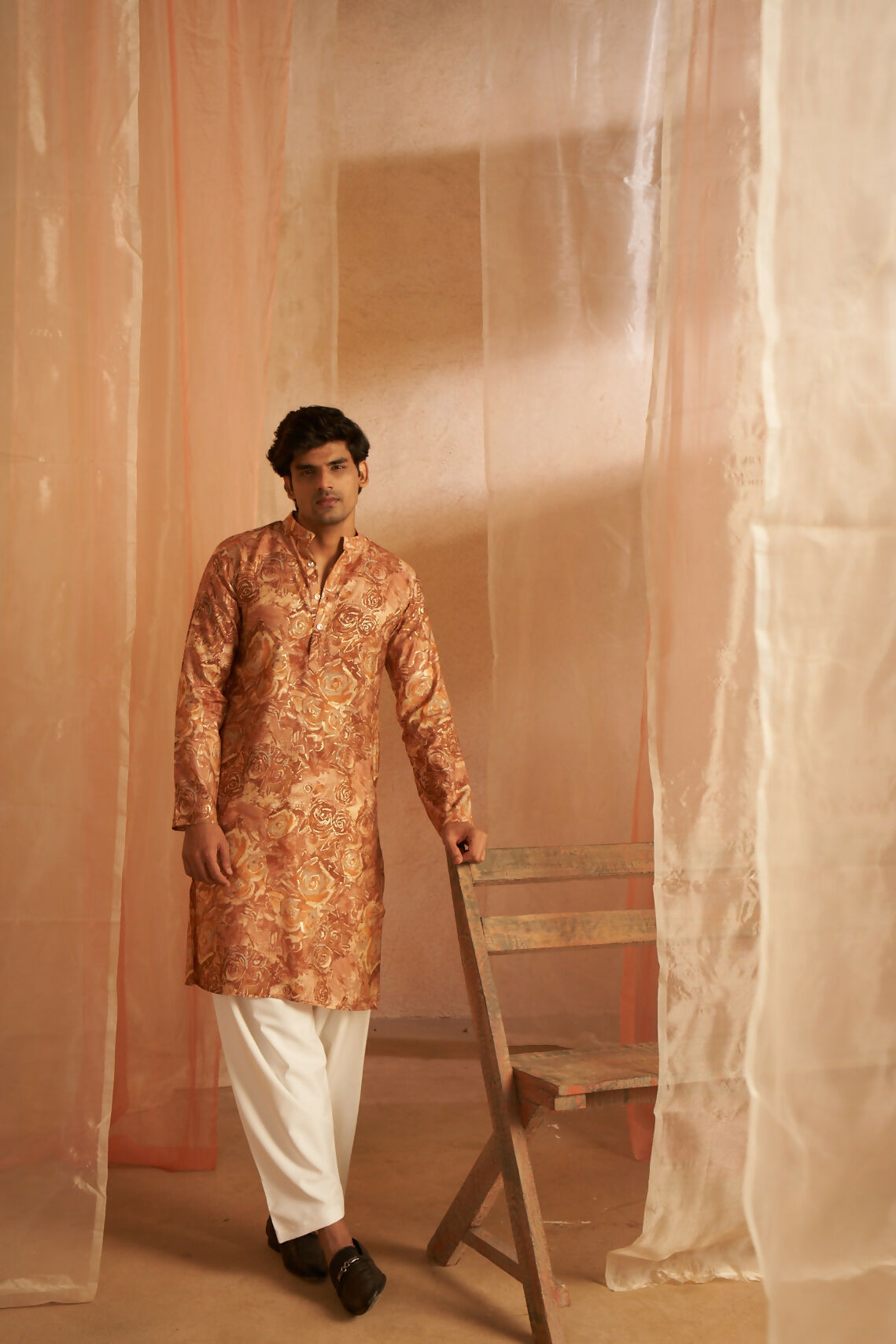 Brown Modal Silk Designer Printed Men's Kurta Set - Mahotsav