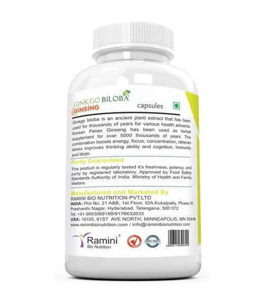 Ramini Bio Nutrition Ginkgo Biloba With Ginseng 500mg Veg Capsules - Swadesiicart