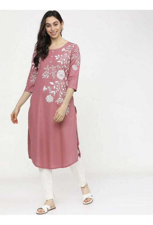 Cheera Embellished Daily Wear Cotton Blend Kurta - Peach - Cheera