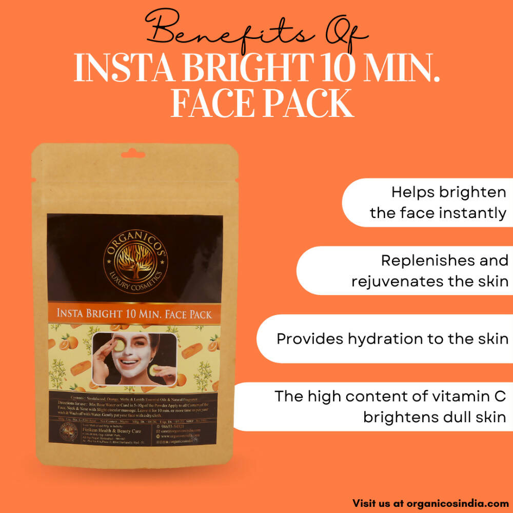 Organicos Insta Bright 10 Min Face Pack - Swadesiicart