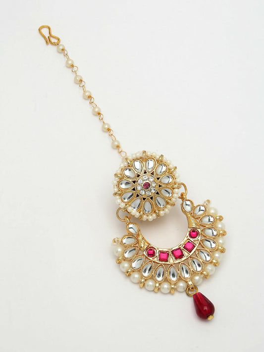 NVR Women's Gold-Polished CZ Stone-Studded Maang Tikka