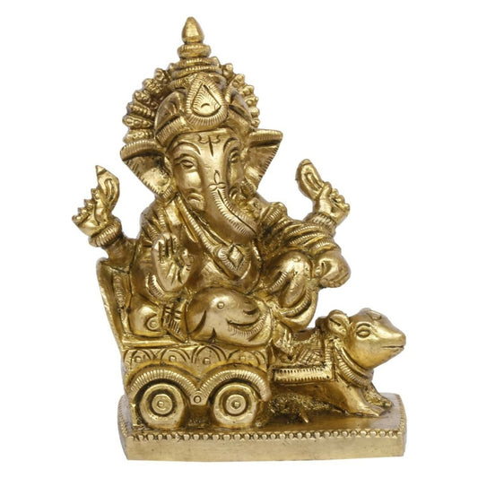 Artvarko Brass Ganesha Riding On Chariot Pulled By Rat Ganesh Ganpati Statue Idol - Swadesiicart