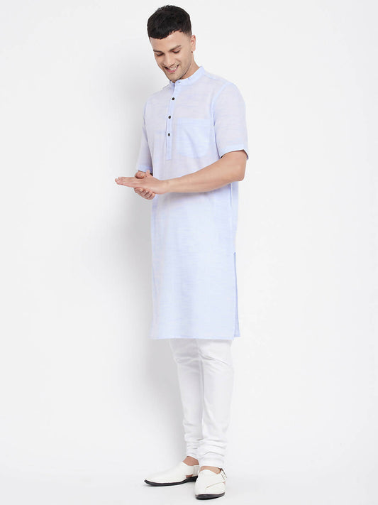 Even Apparels Blue Color Pure Cotton With Band Collar Men's H/S Kurta | Swadesiicart