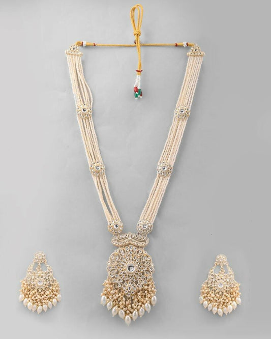 VOJ Gold-Polished Wedding Pearl Jewellery Set