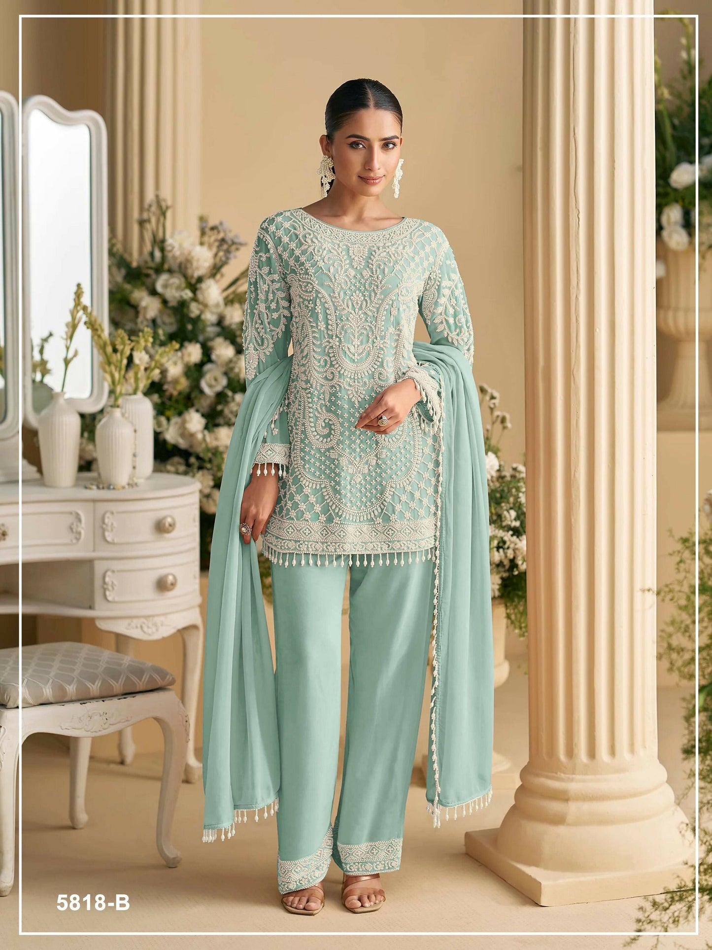 Anaita Sky Blue Georgette Stitched Suit with Embroidered Beads & Sequence Work