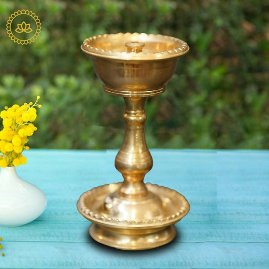 Brass Bowl Diya with Designed Stand - Swadesiicart