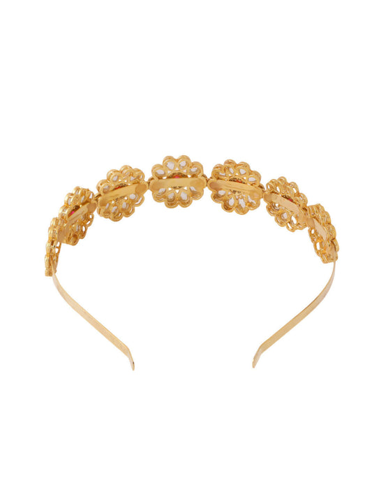 NVR Women's Rajputi Gold-Polished Kundan Matha Patti Hairband | Swadesiicart