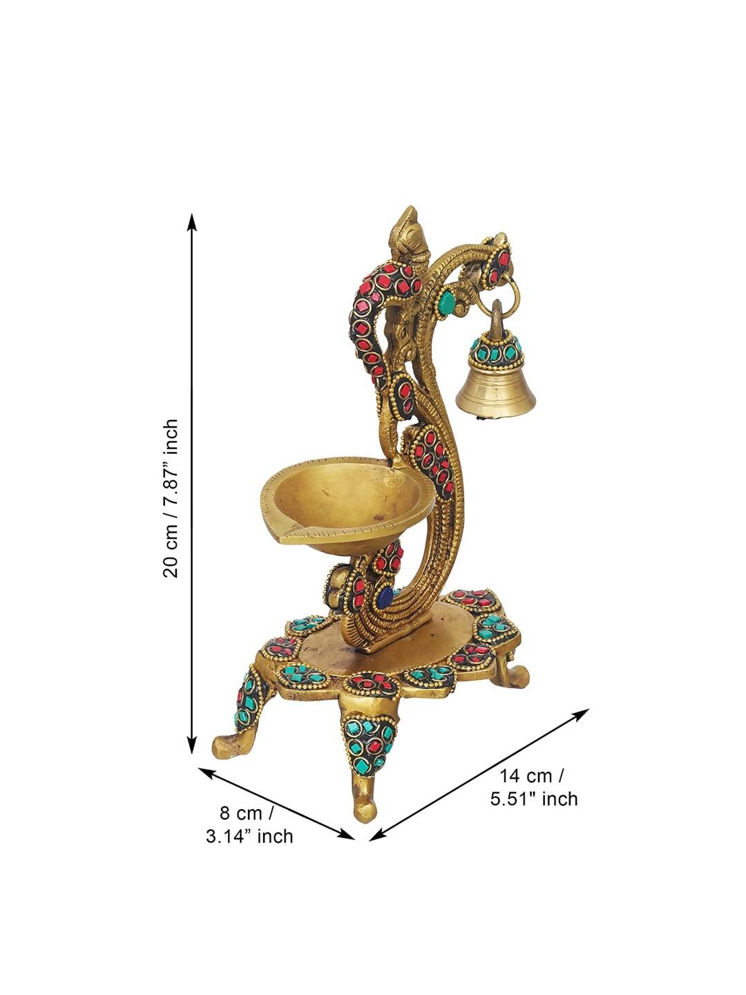 eCraftIndia Gold Toned Peacock Shaped Traditional Brass Diya With Bell & Stand | Swadesiicart